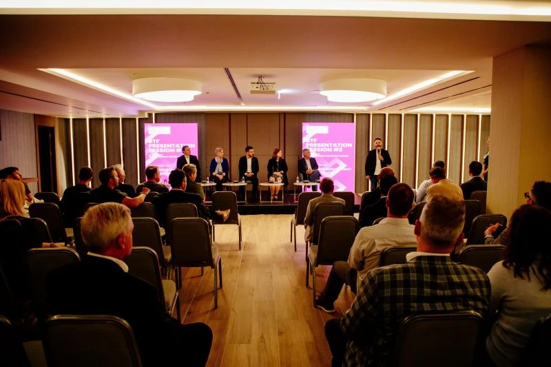 Jack Phillips on a panel on stage at the Balkan Tech Summit in Kotor, Montenegro